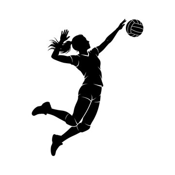 Volleyball player silhouette spiking ball vector illustration for design