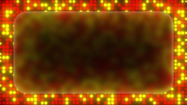 Glassmorphism digital frame with glowing red and yellow led light dot matrix background and blurry abstract texture 4k video