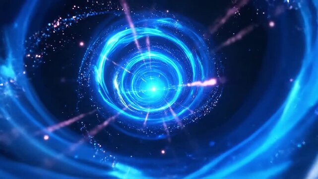 Abstract blue glowing vortex tunnel in deep space