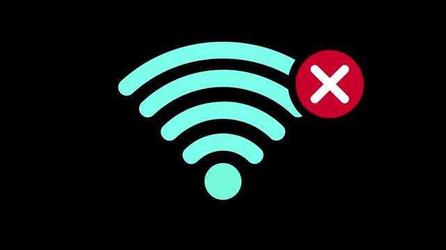 No Wi-Fi Signal Icon Motion Graphic with Blinking Network Connection Bars on Black Background 4k video animation seamless loop
