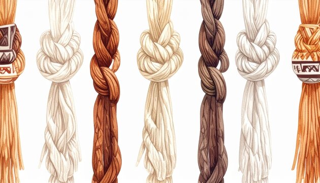 Traditional Peruvian Quipu Knots Arranged in Seamless Pattern on White Background