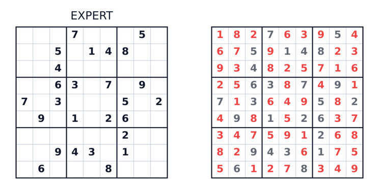 Expert Sudoku puzzle grid with completed solution highlighted. Expert level