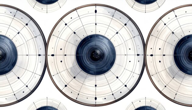 Overhead View of Handpan Drum Surfaces with Musical Note Layout Pattern in Monochrome
