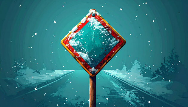 Road sign in winter landscape