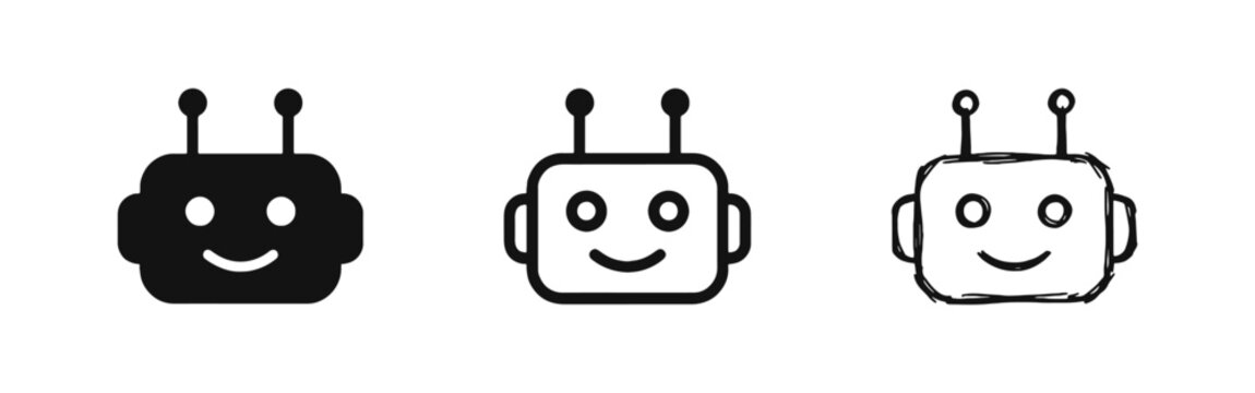 Chatbot and AI Robot Head Icon Set in Three Different Visual Styles