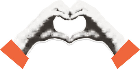 Retro halftone cutout hands forming heart gesture - isolated vector collage template element. ©  Mariya Primakina