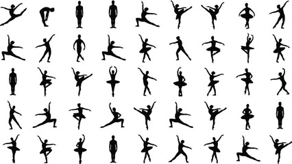 Ballet and Modern Dance Silhouette Vector Set Featuring Graceful Dancer Poses and Performance Movements Collection © MSTRUMANA