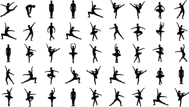 Ballet and Modern Dance Silhouette Vector Set Featuring Graceful Dancer Poses and Performance Movements Collection