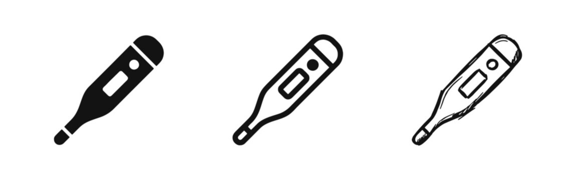 Digital Thermometer Icon Set, Medical Temperature Measurement Symbols