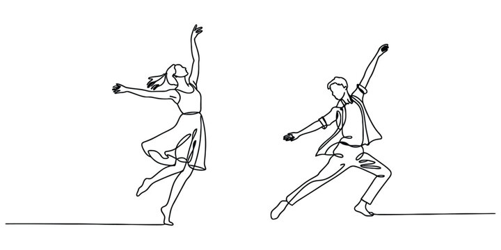 Man and woman dancing in one continuous line art drawing