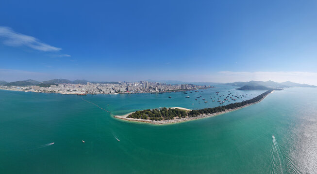 Aerial photography of sand tongue outside Qingnong Bay, Shanwei City, Guangdong Province