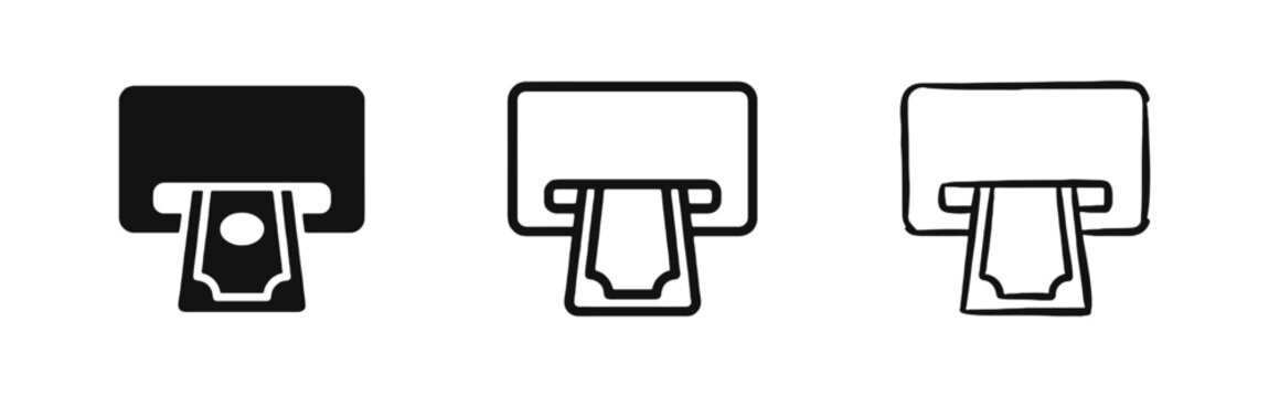 ATM cash withdrawal and banking transaction icon set