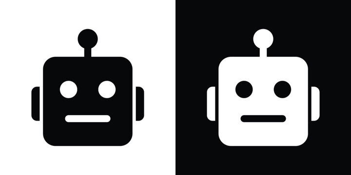 Minimalist square robot avatar head icon, representing artificial intelligence, automation engineering, android character design, or cyborg technology.