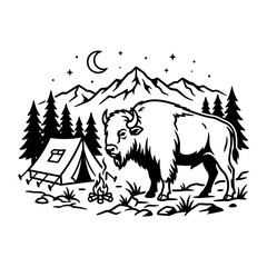 Bison Camping Scene with Mountain Tent © AnilChandra