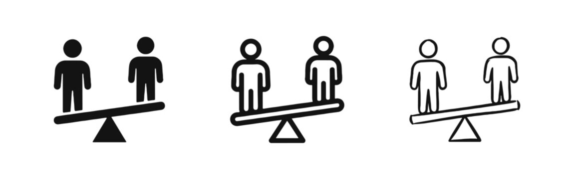 Seesaw Balance Equality Icon Set for Fairness Equity and Justice Concepts