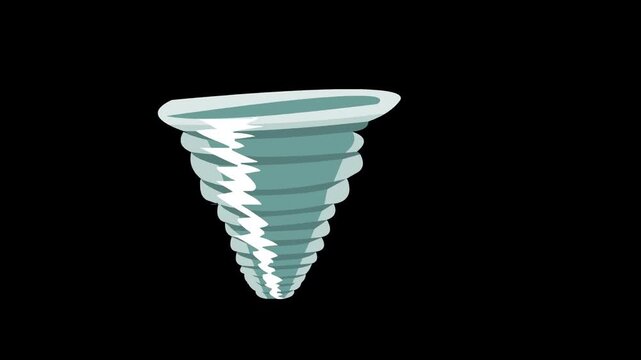 Cartoon style animation of a spinning tornado, art, vintage, 2D, black.