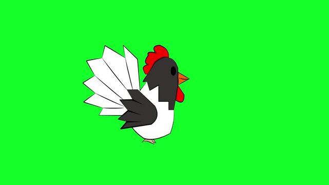 Cartoon style animation of a rooster, art, vintage, 2D, green.