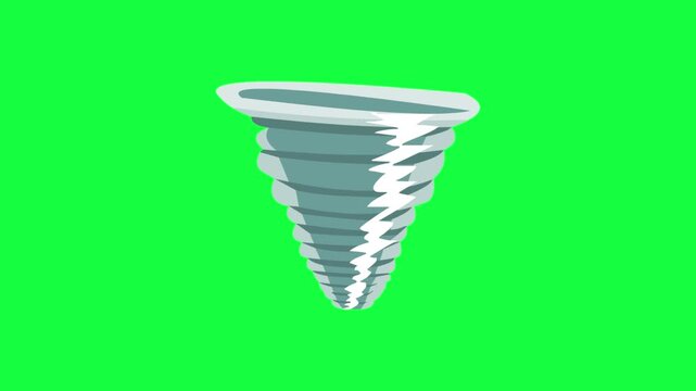 Cartoon style animation of a spinning tornado, art, vintage, 2D, green.