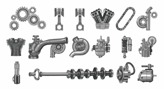 Motorcycle Engine Parts and Automotive Components Collection