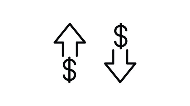 Dollar sign up and down arrows vector icon. growth and decline of dollar currency. financial arrow graph symbol.