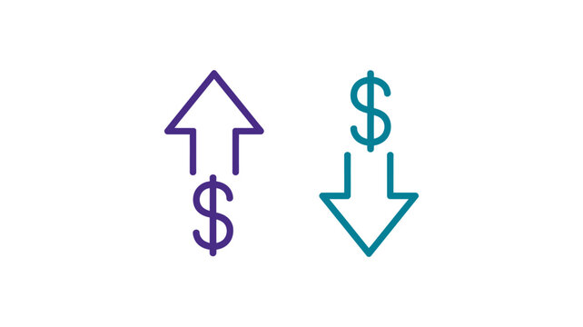 Dollar sign up and down arrows vector icon. growth and decline of dollar currency. financial arrow graph symbol.