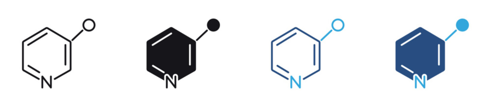 Chemical Compound Icon Set. Organic Molecule and Laboratory Symbols. Vector Illustration.