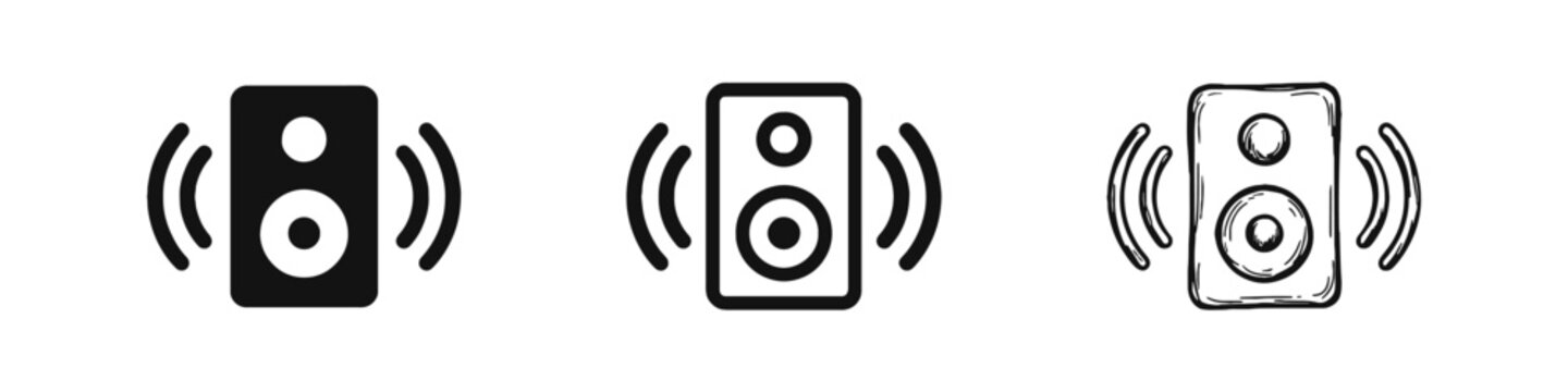 Audio Speaker Icon Set with Sound Waves for Music and Volume