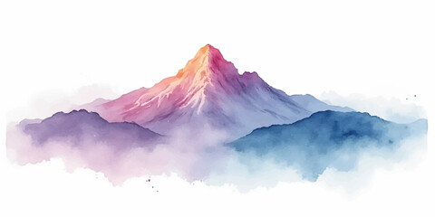 Snowy mountain landscape vector illustration with blue sky, snow covered peaks, clouds and winter alpine nature scenery © Abdul