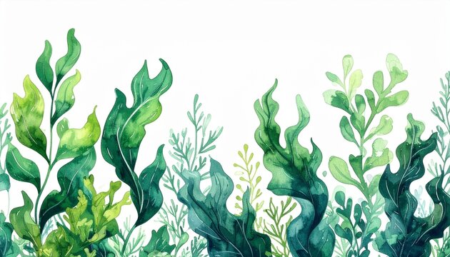 Hand-drawn seaweed varieties illustration seamless pattern on white background