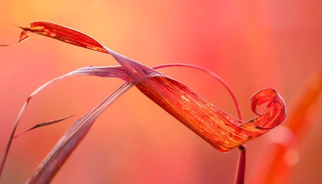 Reddish Autumn Switchgrass Blade Close-Up Macro Portrait in Warm Golden Light