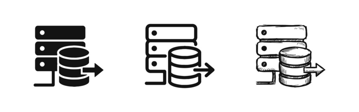Database Server Icon Set with Data Export Arrow
