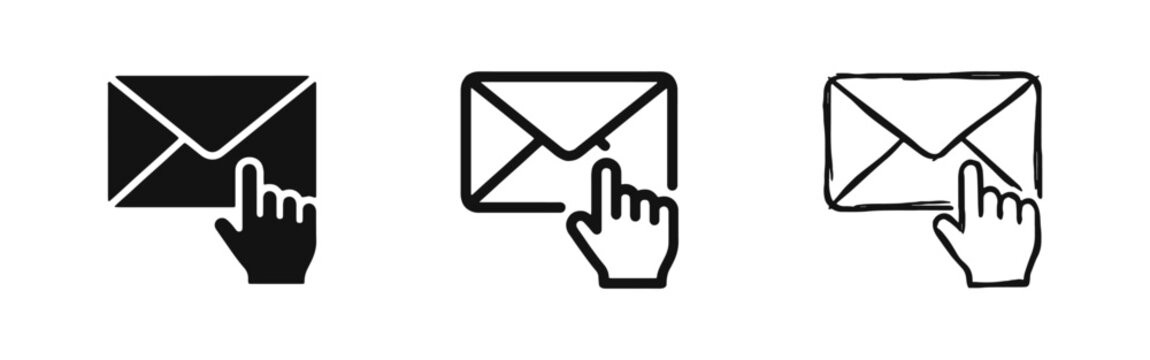 Email Click Icon Set in Solid Outline and Hand-Drawn Styles for Newsletter and Contact Design