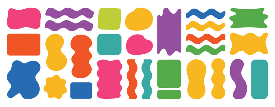 Hand drawn organic liquid rectangle frame shapes set, fluid blob vector illustration, wavy irregular abstract frames and text boxes, colorful curvy banners for modern graphic design