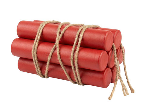 Bundle of red cylindrical objects tied with rope isolated on transparent background
