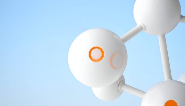 White molecule model with orange accents against a gradient blue background