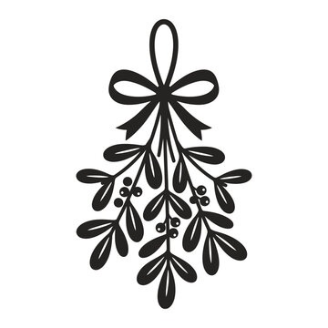 Holiday mistletoe bow ornament outline