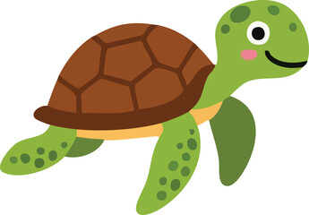 Obraz premium A cheerful cartoon turtle swims in the ocean with a happy expression on its face.