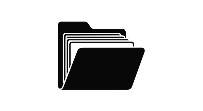 Document folder icon displays a black, open folder with several white papers visible inside, representing organization and digital files.