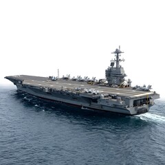 Obraz premium Aircraft carrier on the ocean with clear skies perspective view