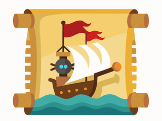 Vintage pirate ship, sailing vessel, treasure map, nautical icon, vector illustration © sumona