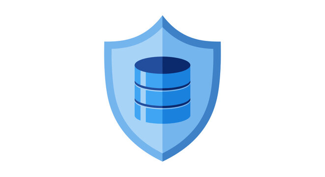 Database Security Icon - Blue Shield Protecting Server Data for Cybersecurity and Information Safety