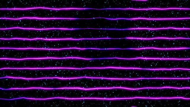 simple purple blue animation or title background with vintage style in modern graphic. Neon glowing wavy stripes on black background