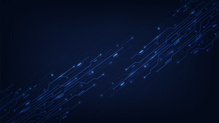 Fototapeta na wymiar Futuristic technology background with circuit wires on dark blue motherboard. Motherboard technology texture design. Central Computer Processors CPU concept. Vector illustration.