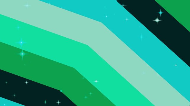 Vibrant green chevron pattern abstract illustration with sparkling stars on layered shapes, perfect for background animation.