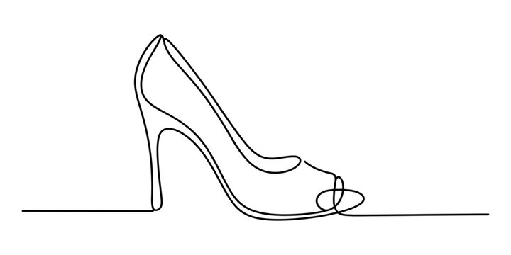 Elegant high heel shoe drawn with a single continuous line, minimalist style