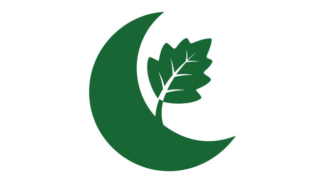 Green crescent moon and leaf logo with half moon, waxing cresc