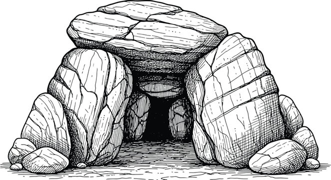 Dolmen or ancient stone structure, of a prehistoric monument with large stones