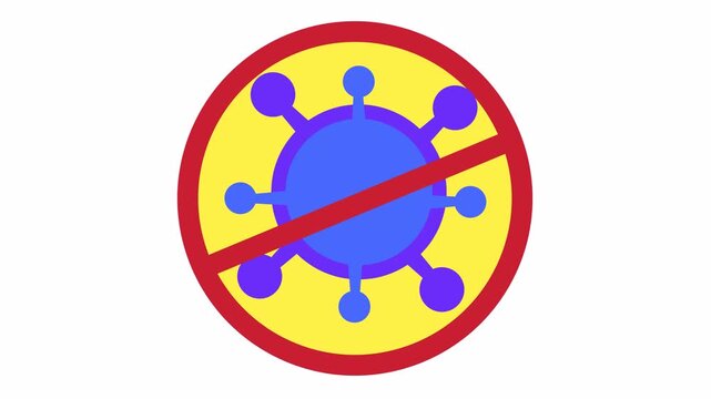 Anti-bacterial prohibited symbol with minimalist infectious disease control warning graphic cartoon animation isolated on an alpha channel for a stop virus infection sign and blue pathogen icon.