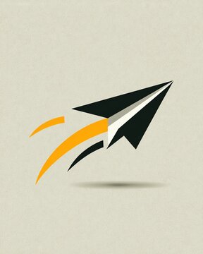 minimalist paper plane logo design soaring through abstract swoosh line, representing innovation and forward thinking