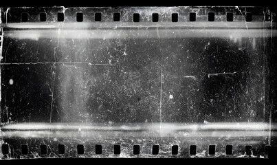 Fototapeta premium An old film texture that has scratches, noise, and light leaks. A realistic transparent overlay of the film texture in black-white, dust, and grain, creating a negative effect of cinema nostalgia.